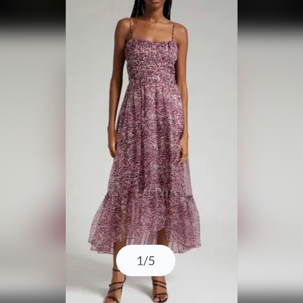 Cinq à Sept Daria Purple Patterned Maxi Dress Size 2 100% Silk NWOT